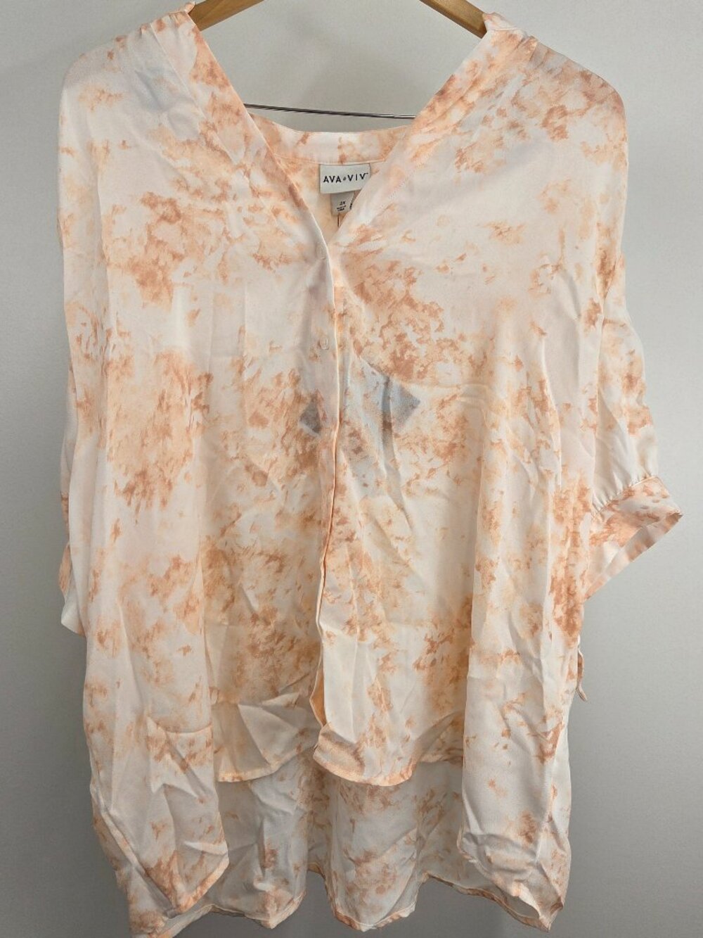 Ava & Viv Women's Plus Size 2X Pink Tie Dye Button Down Short Sleeve Blouse